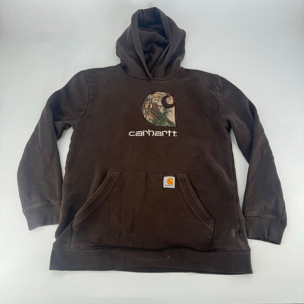 Carhartt Mens RealTree Camo Logo Hoodie Brown Pullover Sweatshirt Medium